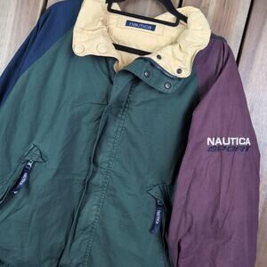 Vintage Nautica Jacket Mens Large Reversible Color Block Coat Retro Preppy Y2K